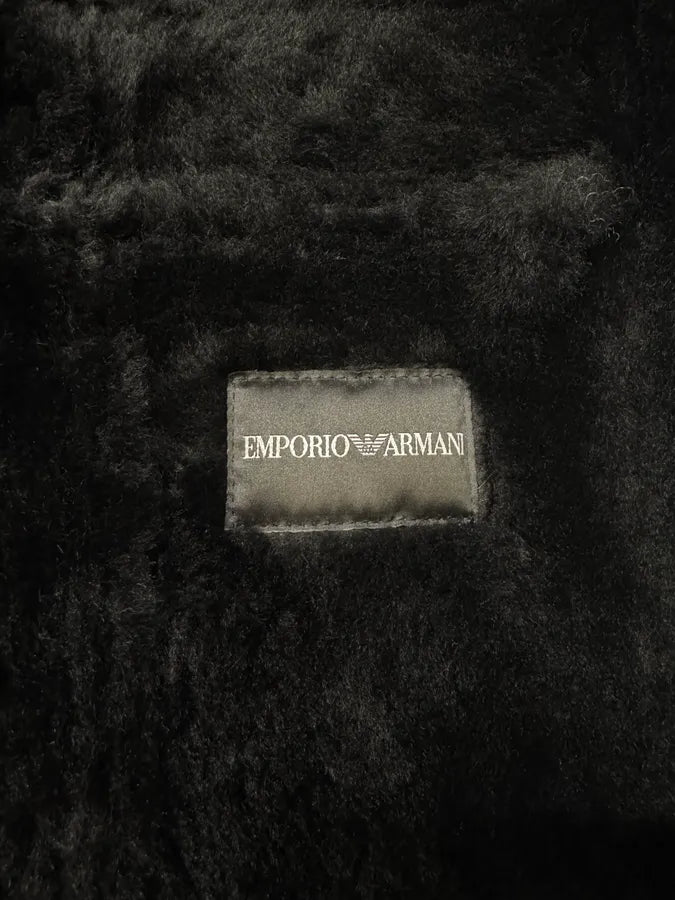 FW2012 Emporio Armani Shearling Black Leather Jacket mfwzFCB 8
