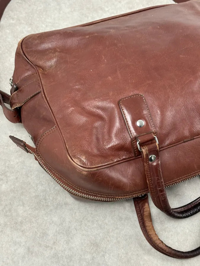 FW2012 Maison Margiela H&M Brown Leather Upside Down Messenger Bag  bEAOnWB 4