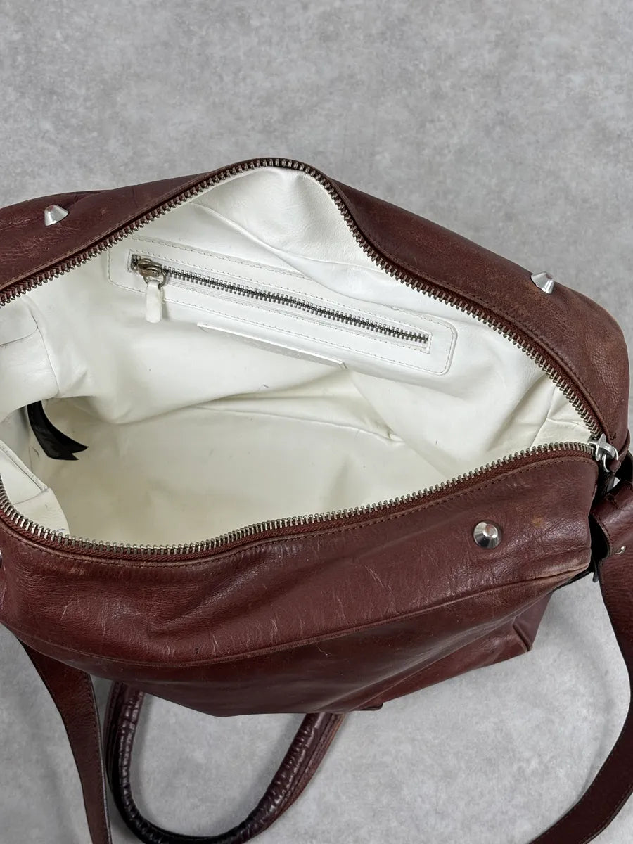 FW2012 Maison Margiela H&M Brown Leather Upside Down Messenger Bag  bEAOnWB 8