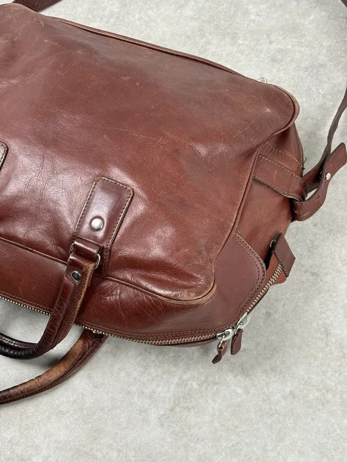 FW2012 Maison Margiela H&M Brown Leather Upside Down Messenger Bag  bEAOnWB 3