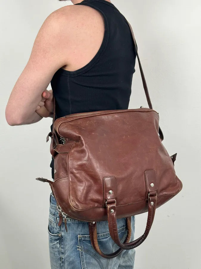 FW2012 Maison Margiela H&M Brown Leather Upside Down Messenger Bag  bEAOnWB 1