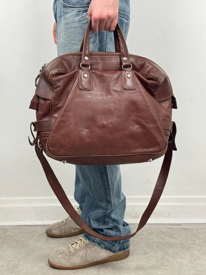 FW2012 Maison Margiela H&M Brown Leather Upside Down Messenger Bag  bEAOnWB 2