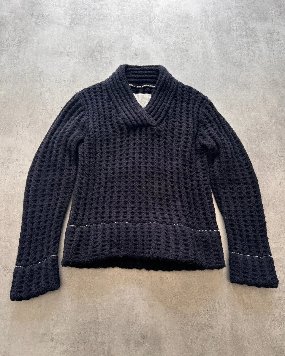 FW2012 Maison Margiela x H&M Wool Navy Cable Knit Sweater FGyTsoA 0