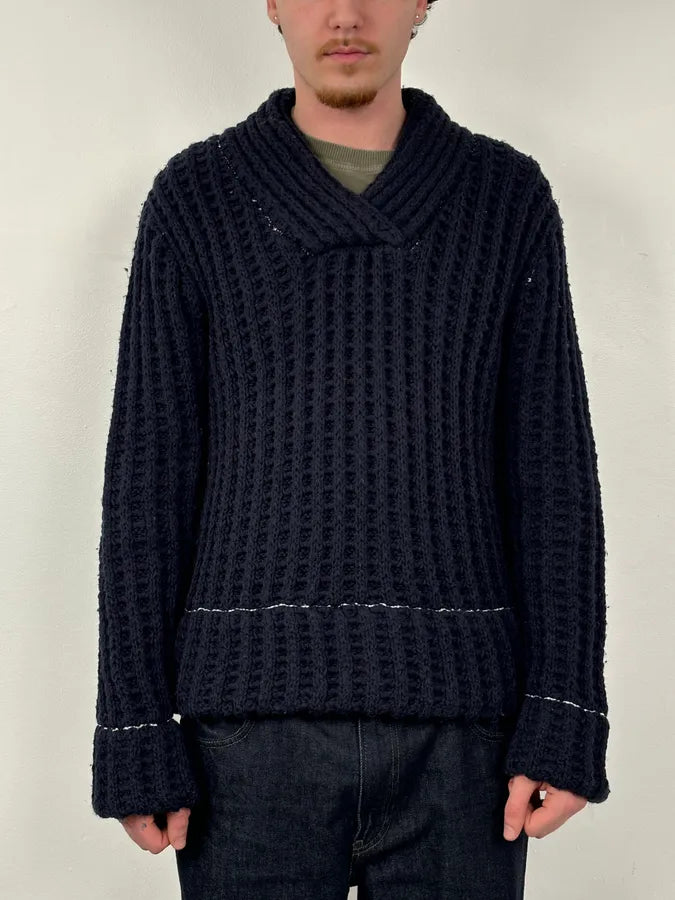 FW2012 Maison Margiela x H&M Wool Navy Cable Knit Sweater FGyTsoA 1