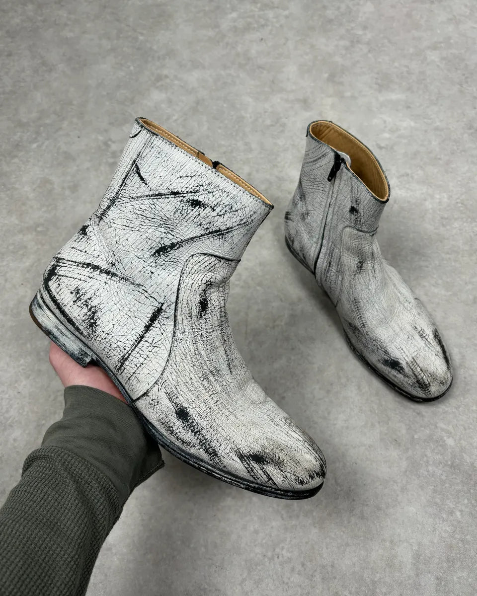 FW2012 Martin Margiela Cream Leather Chelsea Boots Crackled Size 41 PADdKav 0