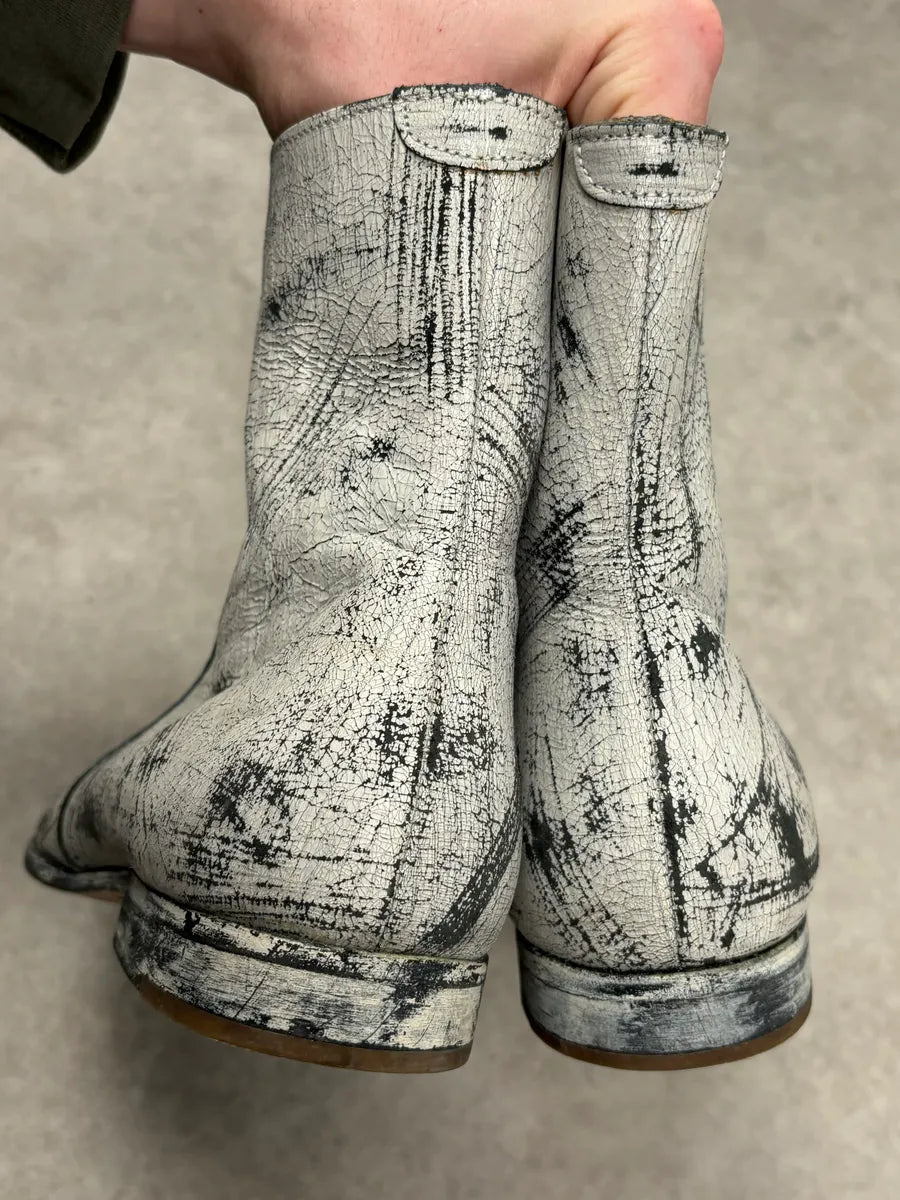FW2012 Martin Margiela Cream Leather Chelsea Boots Crackled Size 41 PADdKav 5