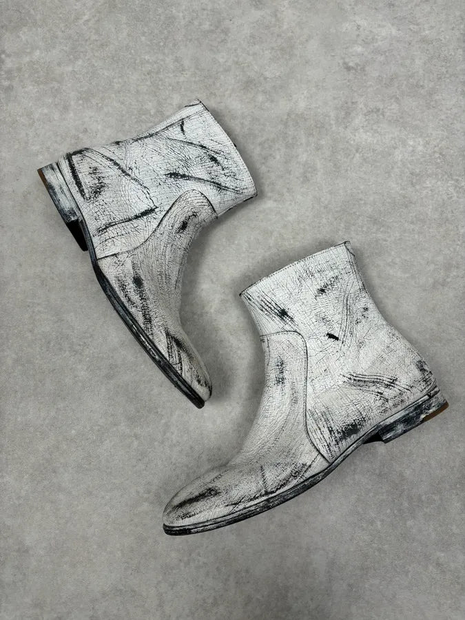 FW2012 Martin Margiela Cream Leather Chelsea Boots Crackled Size 41 PADdKav 4