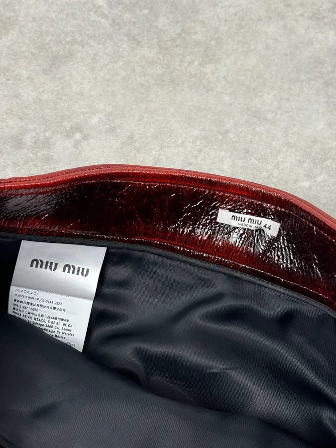 SS2020 Miu Miu Burgundy Leather Metallic Mini Skirt DzItSoK 9