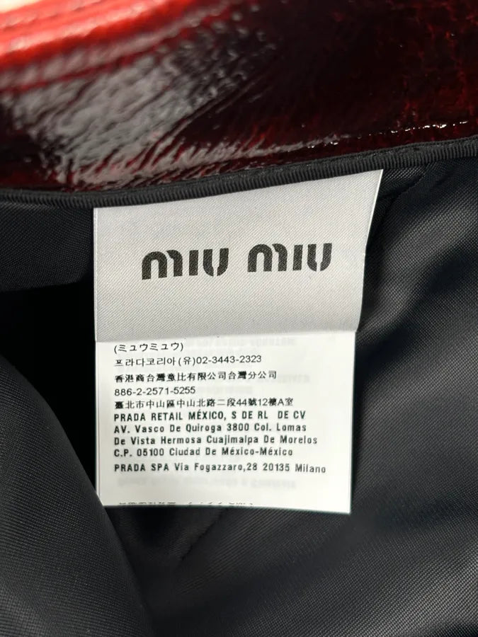 SS2020 Miu Miu Burgundy Leather Metallic Mini Skirt DzItSoK 11