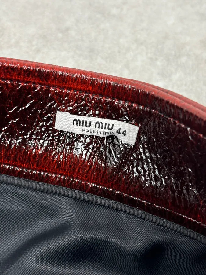 SS2020 Miu Miu Burgundy Leather Metallic Mini Skirt DzItSoK 8