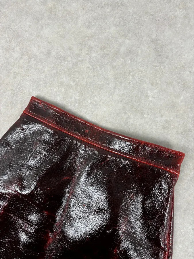 SS2020 Miu Miu Burgundy Leather Metallic Mini Skirt DzItSoK 6