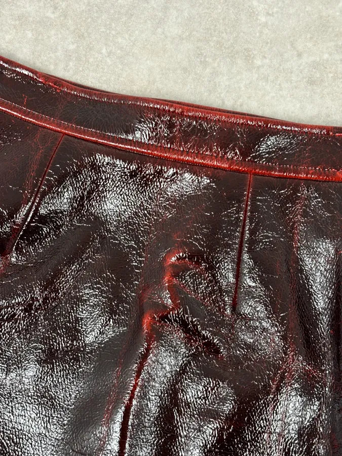 SS2020 Miu Miu Burgundy Leather Metallic Mini Skirt DzItSoK 7