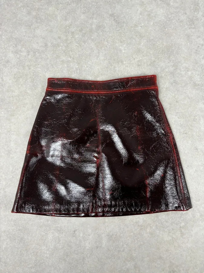 SS2020 Miu Miu Burgundy Leather Metallic Mini Skirt DzItSoK 4