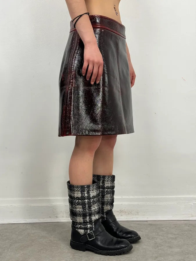 SS2020 Miu Miu Burgundy Leather Metallic Mini Skirt DzItSoK 2