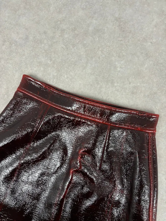 SS2020 Miu Miu Burgundy Leather Metallic Mini Skirt DzItSoK 5