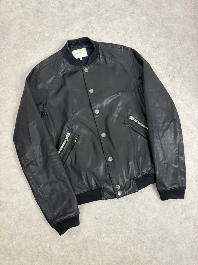 FW2012 Pierre Balmain Buttoned Waxed Black Bomber Jacket XWWquSU 3