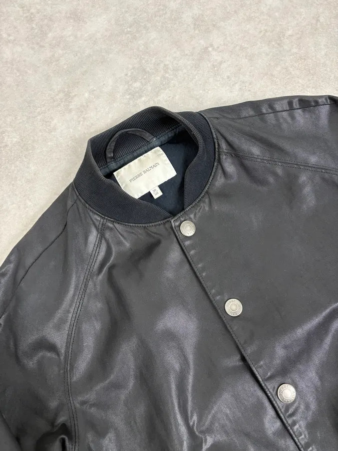 FW2012 Pierre Balmain Buttoned Waxed Black Bomber Jacket XWWquSU 4