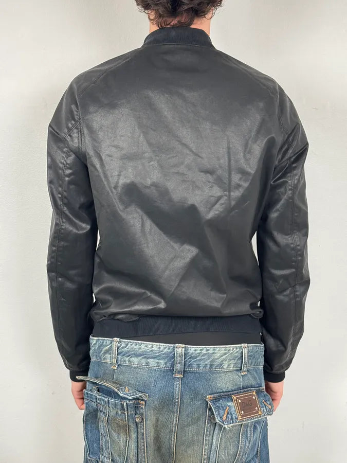 FW2012 Pierre Balmain Buttoned Waxed Black Bomber Jacket XWWquSU 2