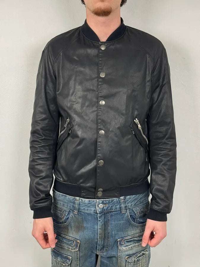 FW2012 Pierre Balmain Buttoned Waxed Black Bomber Jacket XWWquSU 1