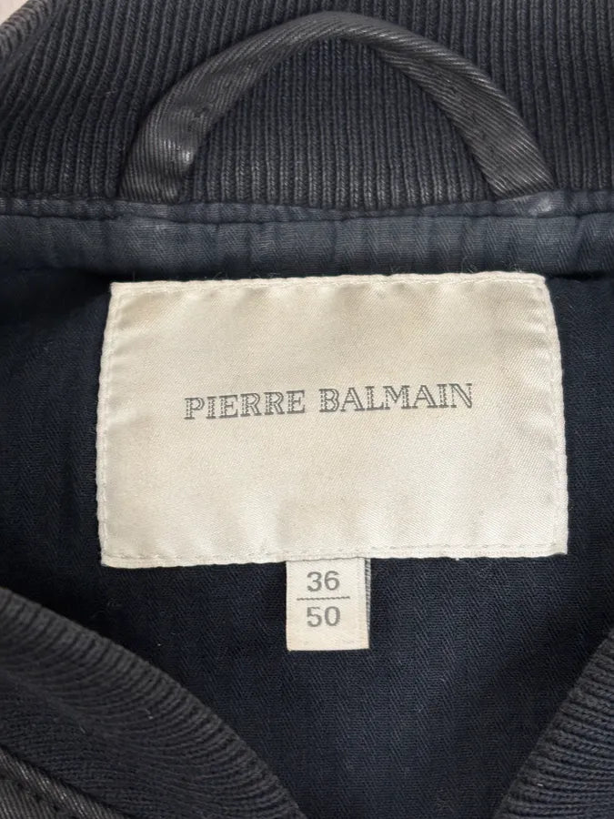 FW2012 Pierre Balmain Buttoned Waxed Black Bomber Jacket XWWquSU 10
