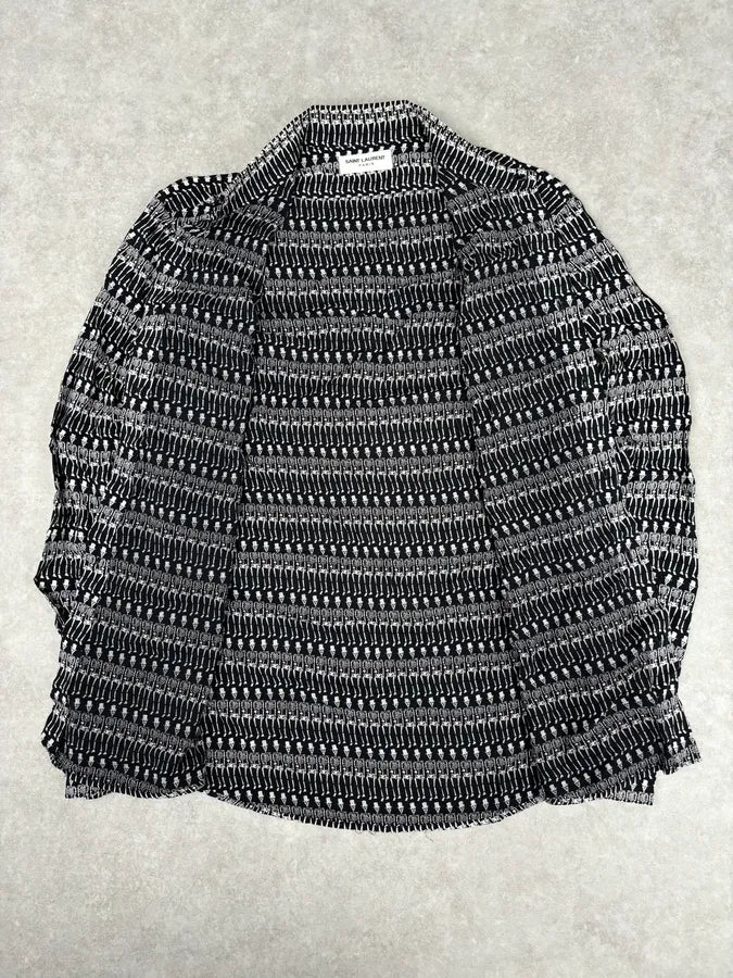FW2016 Saint Laurent Black Skeleton Print Shirt by Hedi Slimane AiHrjrZ 6