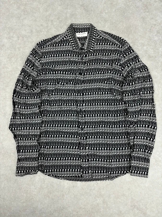 FW2016 Saint Laurent Black Skeleton Print Shirt by Hedi Slimane AiHrjrZ 0