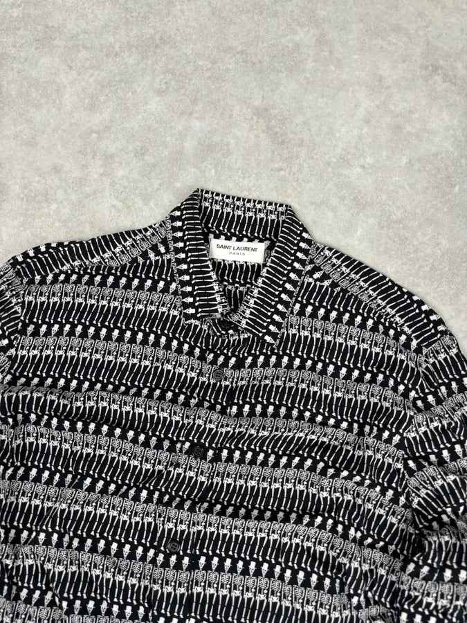 FW2016 Saint Laurent Black Skeleton Print Shirt by Hedi Slimane AiHrjrZ 3