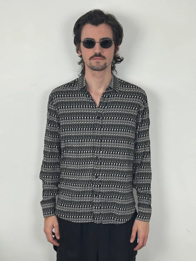 FW2016 Saint Laurent Black Skeleton Print Shirt by Hedi Slimane AiHrjrZ 1
