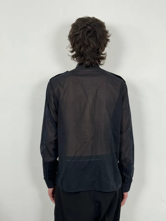 FW2012 Saint Laurent Hybride Navy & Black Leather Shirt gBfRqKr 2