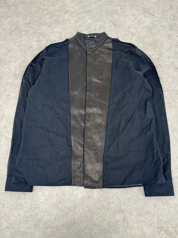 FW2012 Saint Laurent Hybride Navy & Black Leather Shirt gBfRqKr 3