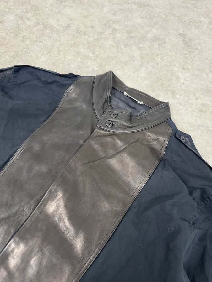 FW2012 Saint Laurent Hybride Navy & Black Leather Shirt gBfRqKr 4