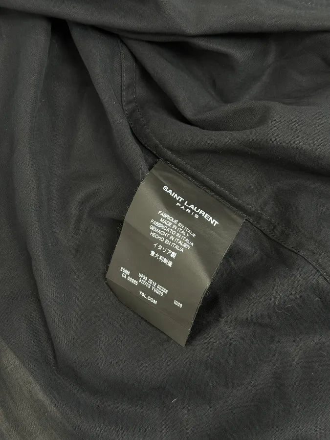 FW2012 Saint Laurent Hybride Navy & Black Leather Shirt gBfRqKr 9