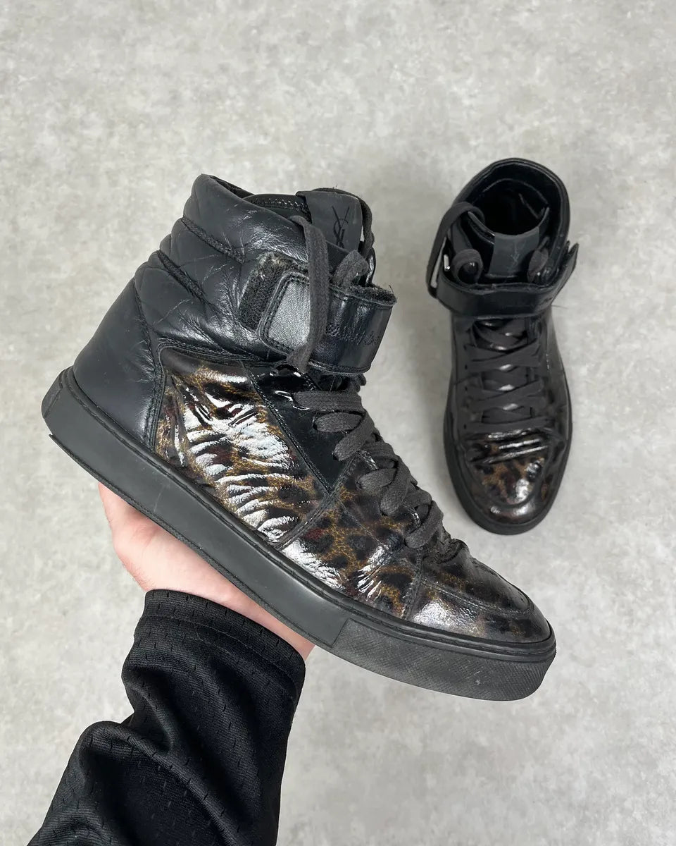 FW2012 Yves Saint Laurent Black Leopard High Leather Sneakers BGTBTgz 0
