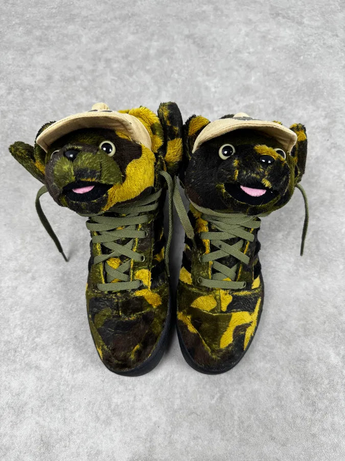 FW2013 Adidas x Jeremy Scott Khaki Plush Camo Bear Sneakers fFXnebz 5