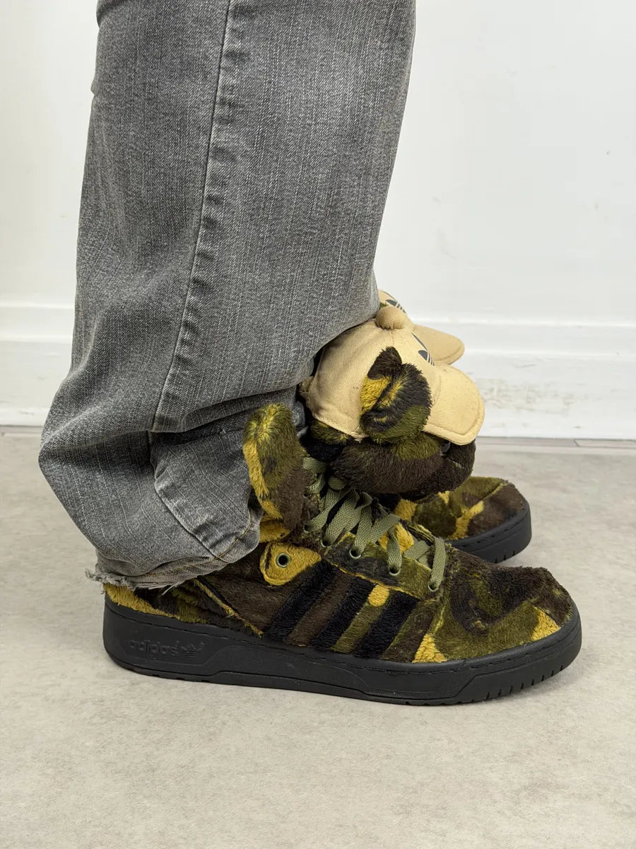 FW2013 Adidas x Jeremy Scott Khaki Plush Camo Bear Sneakers fFXnebz 3
