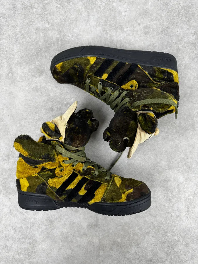 FW2013 Adidas x Jeremy Scott Khaki Plush Camo Bear Sneakers fFXnebz 7