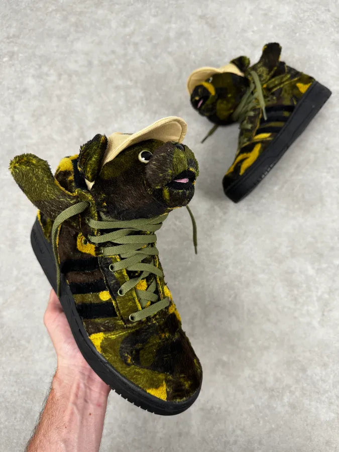 FW2013 Adidas x Jeremy Scott Khaki Plush Camo Bear Sneakers fFXnebz 1