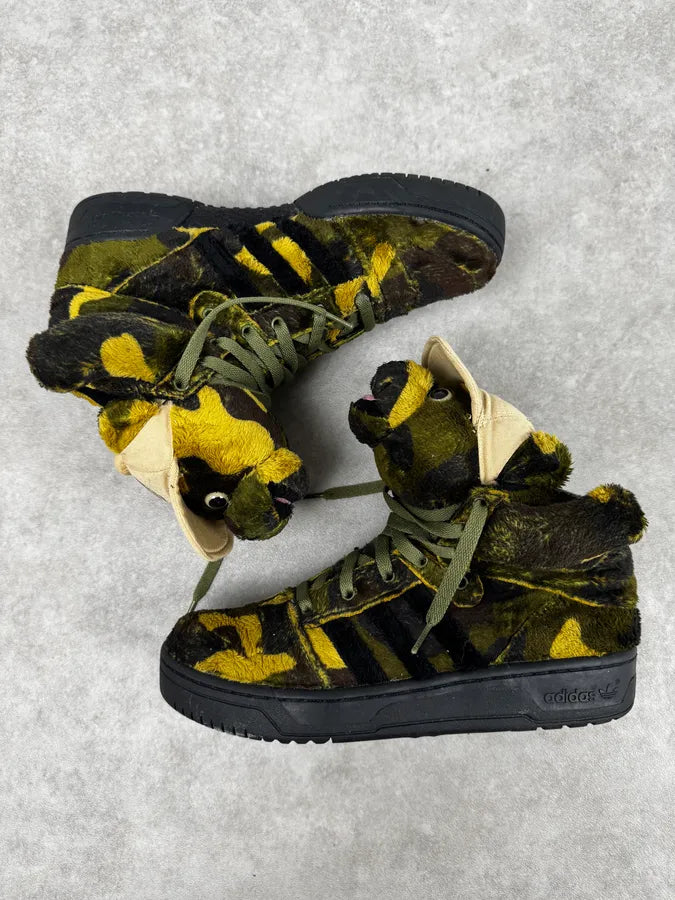 FW2013 Adidas x Jeremy Scott Khaki Plush Camo Bear Sneakers fFXnebz 6