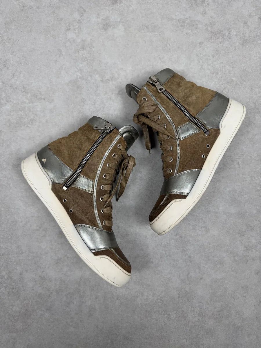 FW2013 Balmain Brown & Silver High Suede Leather Sneakers EIvpdLh 1