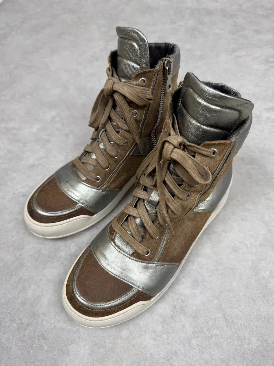 FW2013 Balmain Brown & Silver High Suede Leather Sneakers EIvpdLh 2