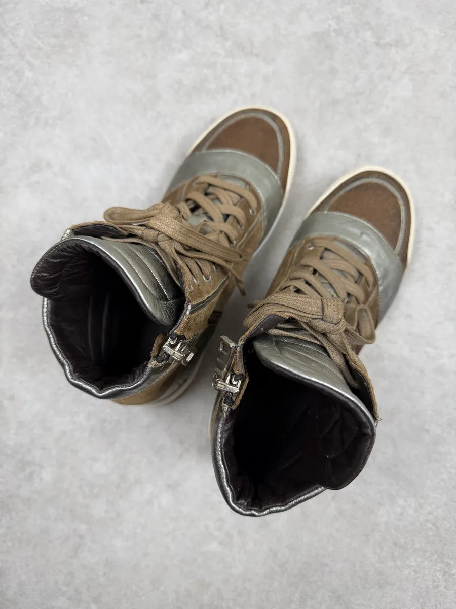 FW2013 Balmain Brown & Silver High Suede Leather Sneakers EIvpdLh 3