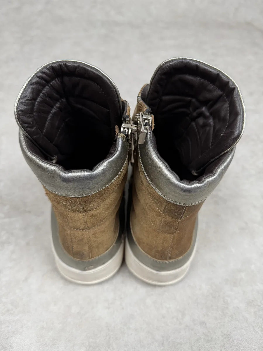 FW2013 Balmain Brown & Silver High Suede Leather Sneakers EIvpdLh 5