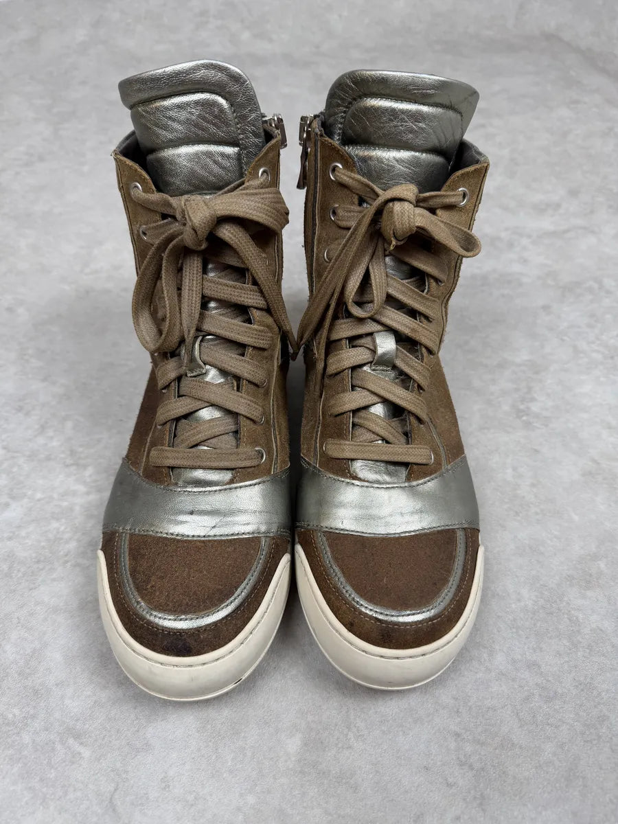 FW2013 Balmain Brown & Silver High Suede Leather Sneakers EIvpdLh 6