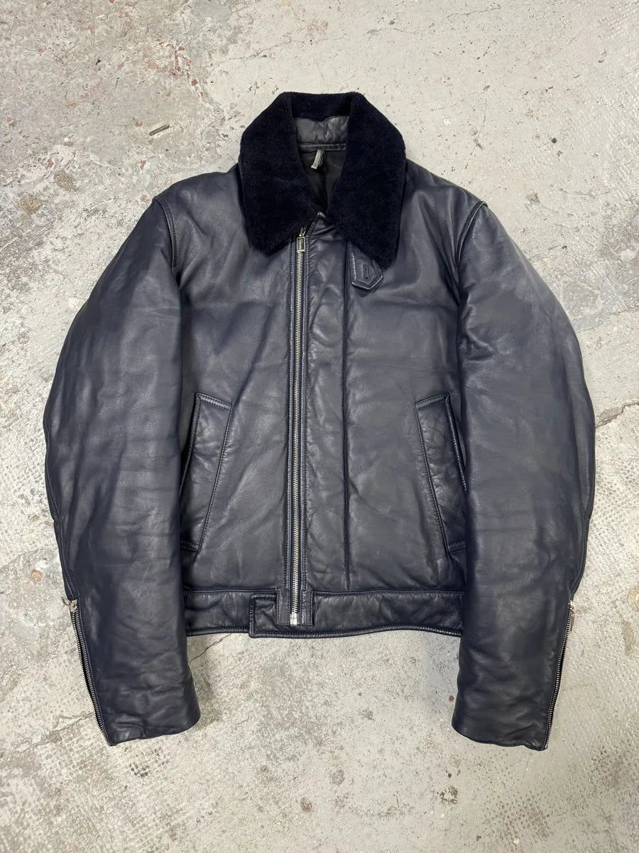 FW2013 Dior Navy Asymmetrical Lambskin Leather Bomber Jacket by Kris Van Assche IocPhZe 0