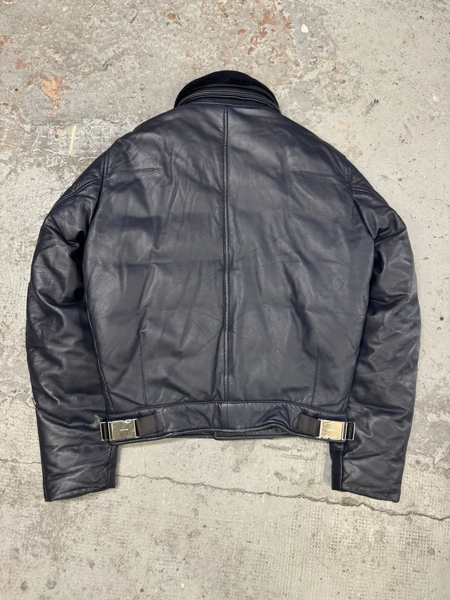 FW2013 Dior Navy Asymmetrical Lambskin Leather Bomber Jacket by Kris Van Assche IocPhZe 1