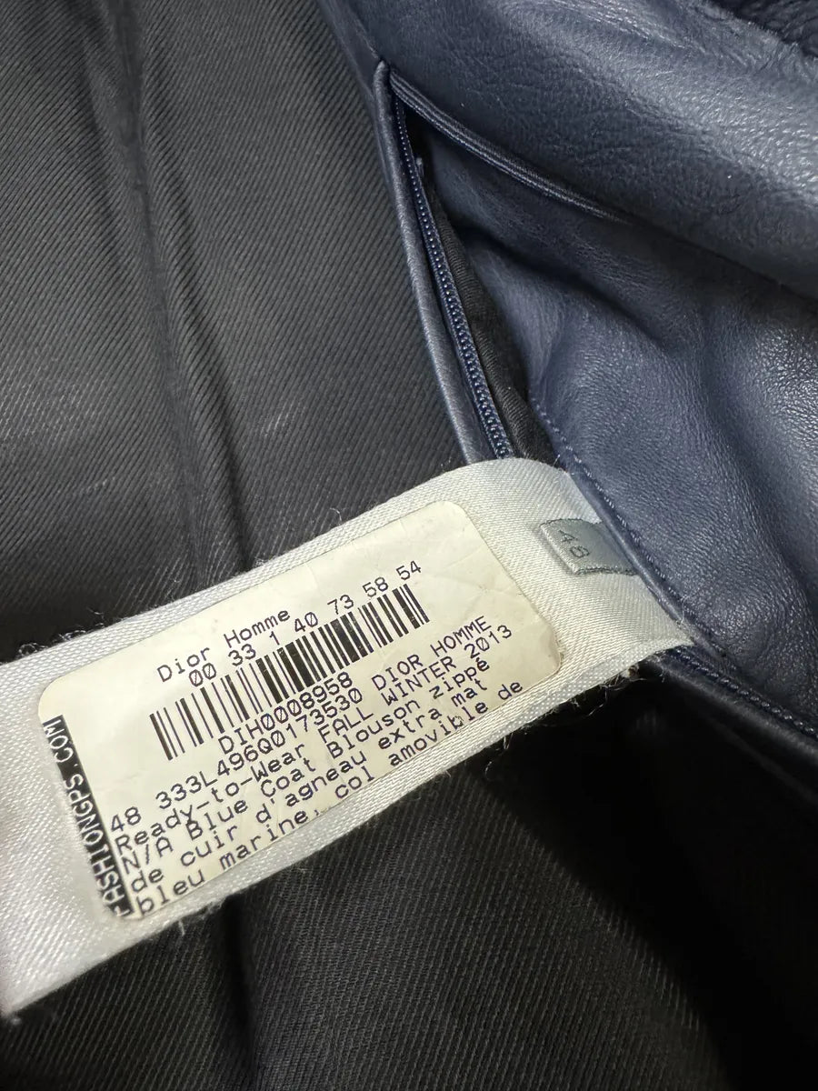 FW2013 Dior Navy Asymmetrical Lambskin Leather Bomber Jacket by Kris Van Assche IocPhZe 11