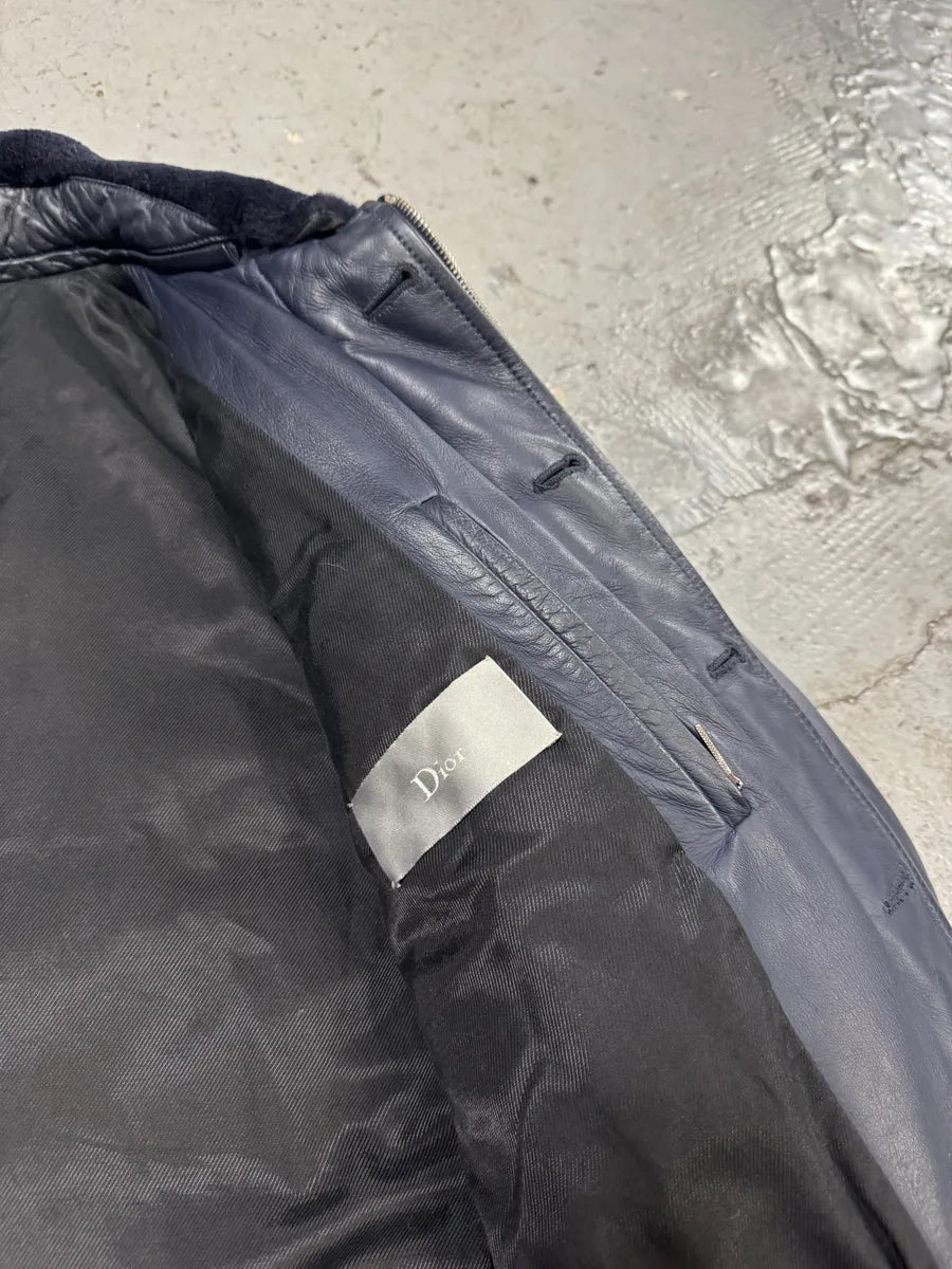 FW2013 Dior Navy Asymmetrical Lambskin Leather Bomber Jacket by Kris Van Assche IocPhZe 12