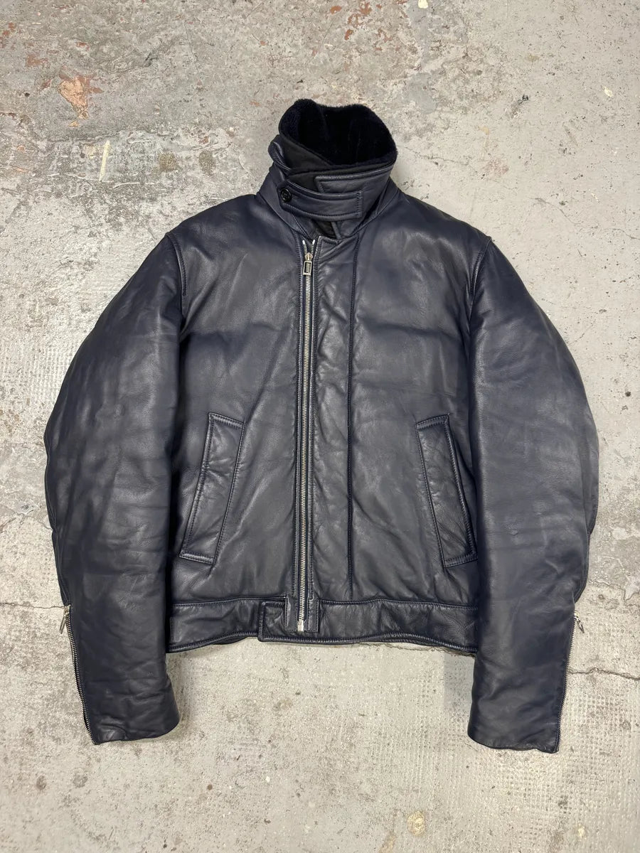 FW2013 Dior Navy Asymmetrical Lambskin Leather Bomber Jacket by Kris Van Assche IocPhZe 2
