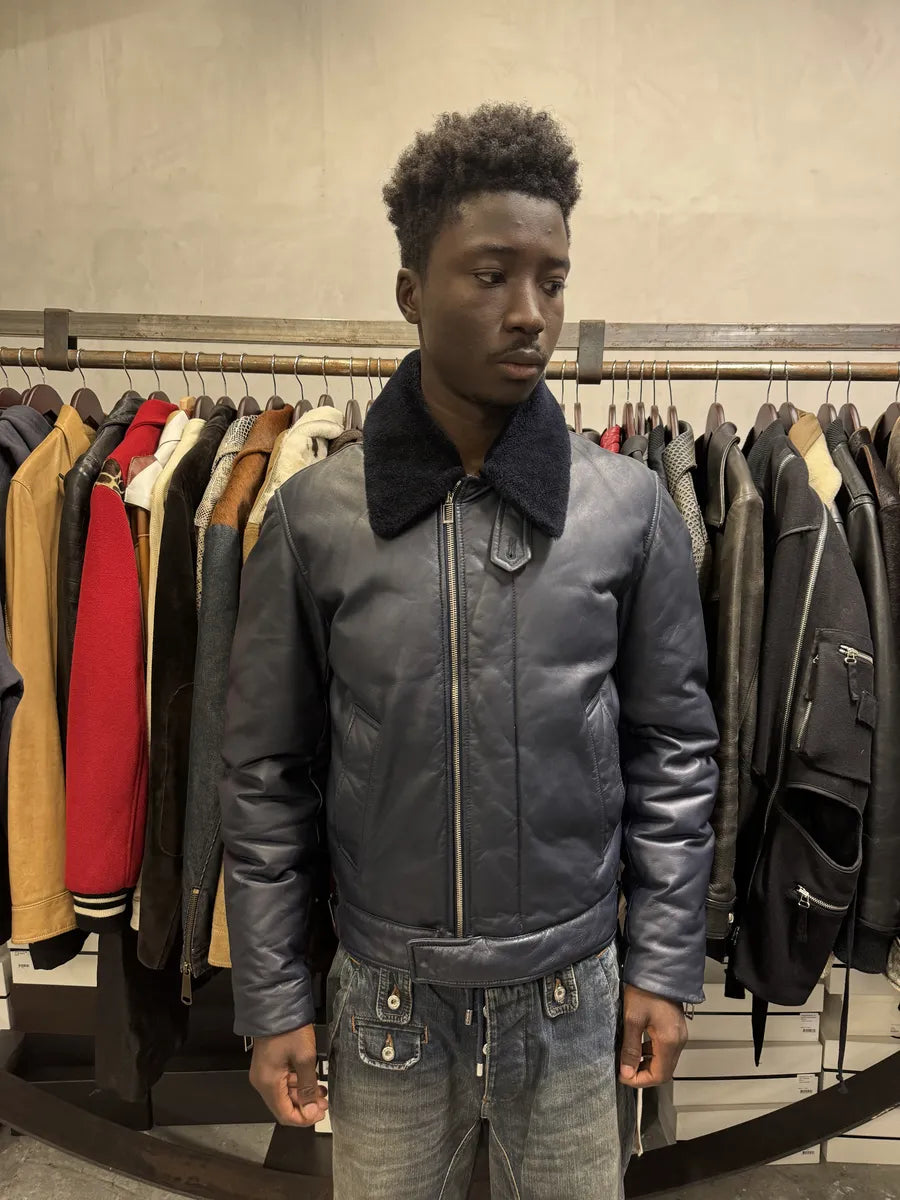 FW2013 Dior Navy Asymmetrical Lambskin Leather Bomber Jacket by Kris Van Assche IocPhZe 3