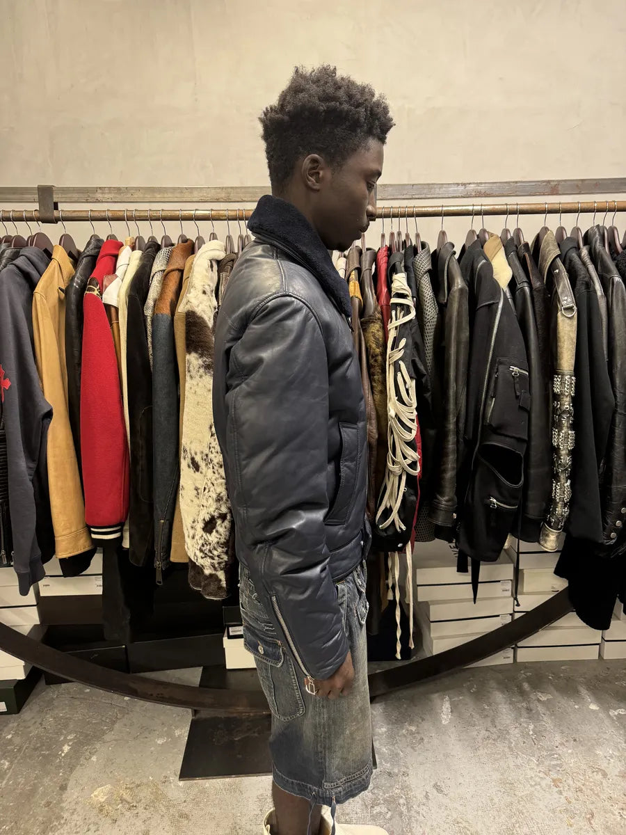 FW2013 Dior Navy Asymmetrical Lambskin Leather Bomber Jacket by Kris Van Assche IocPhZe 4